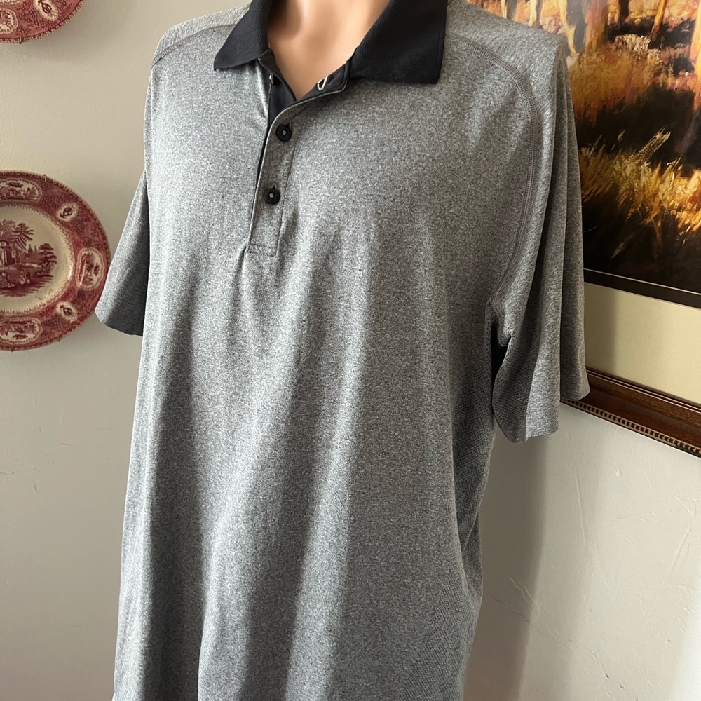 Men's Heather Gray Polo with Black Collar